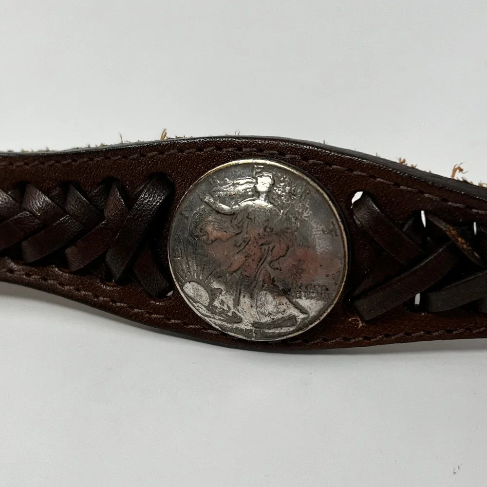 Vintage Justin Tooled Leather Western Belt Walking Liberty Half Dollar Coins 32